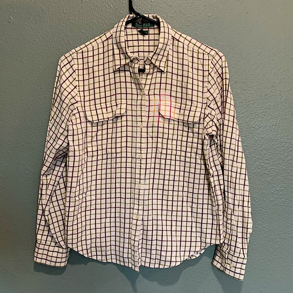 Lauren Ralph Lauren | Button down plaid polo with light detail on pocket